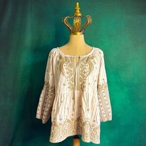 Johnny Was cotton, embroidered peasant style blouse